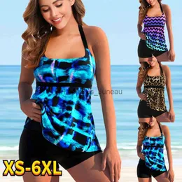 Kvinnors badkläder 2022 Sexig tankini Kvinnor Summer Two Piece Leopard Print Swimsuit Female Tie-Dyed Large Size Bikini Badkläder Baddräkt T240328