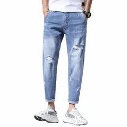 Sommer übergroße Jeans Herren große knöchellange Herrenlöcher große Herrenhosen zerrissene Jeans 44 46 Boyfriend-Jeans r0Xj #