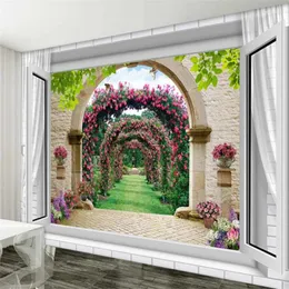 Tapeten Wellyu Papel De Parede 3D benutzerdefinierte Tapete europäischen Stil Stereo Fenster Rose TV Hintergrund Behang Tapety