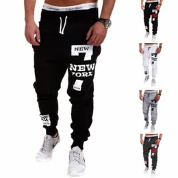 men's Trousers Hip-Hop Style Casual Sports Jogging Sweat-absorbing Sports Pants Fi Printing Basic Streetwear Black White J9FC#