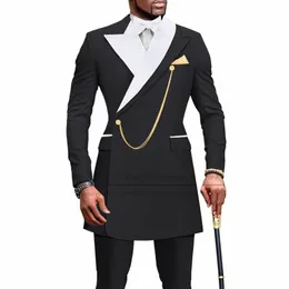 Black Men Suit Slim Fit New Luxury African Wedding Tuxedos 남성을위한 맞춤형 Fi Dinner Party 재킷 바지 2 조각 세트 L7SB#