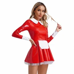 Naughty Servant Unifore Maid Cosplay Costume Dr-Up Themad Party Flared Dr Ruffles Lace Apr A-Line Latex Skirt Clubwear B09H＃