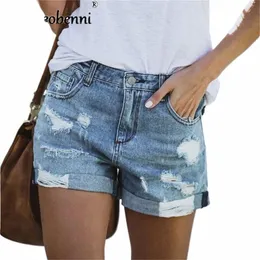 Shorts in denim delle nuove donne di estate 2024 Casual Fi Pantaloncini di jeans con foro allentato con tasche Pantaloncini di jeans da strada cool da donna O7YF #