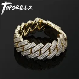 Topgrillz pulseira masculina 20mm 3 fileiras zircônia prong link corrente gelada micro pave cz cubana hip hop moda jóias para presente 220222285s
