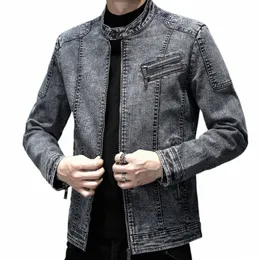 vintage Denim Jackets Men Clothing Slim Fit Solid Casual Mens Jeans Coat Fi Stand Clothes for Men Black Blue Casaca Hombre y5wZ#