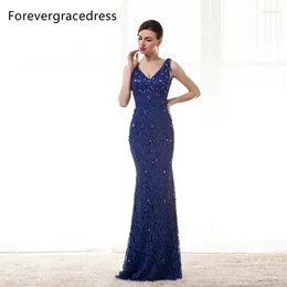 Party Dresses Forever Gracedress Dark Blue Open Back Afton Dress Mermaid V Neck Sleeveless Long Lace Formal Gown Plus Size