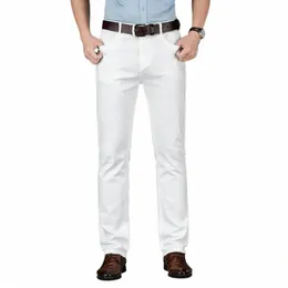 2022 Tüm Beyaz Renkler Klasik Elastikiyet Denim Pantolon Erkek Marka Pantolon Yeni Erkekler Düz Uyum Saf Kot Fi Günlük D3MJ#