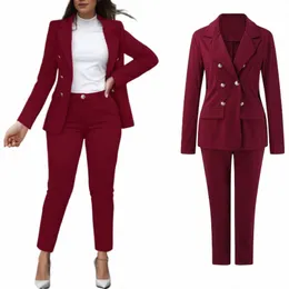 2023 feminino duas peças calça define formal busin duplo breasted blazers jaqueta e calças 2 peça conjunto elegante senhoras pant ternos z9CU #