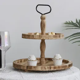 Racks 2Tier Round Wooden Serving Tray Dessert Stand Snack Rack Fruit Holder Cake Stand Multifunctional for Kitchen Serving Platter