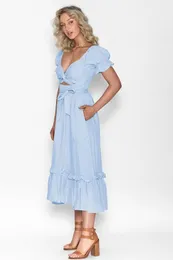 ZAFUL 2023 платье макси в стиле бохо для женщин летнее платье трапециевидной формы с завязкой на талии глубокий V-образный вырез платье с запахом и запахом
