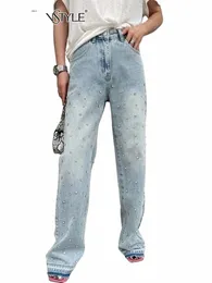 Twotwinstyle Spliced Diamds Jeans für Frauen Hohe Taille Beiläufige Lose Temperament Herbst Jean Weibliche Fi Stil Kleidung Neue d8GG #