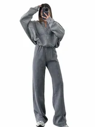 Fi Solid Women Tracksuit Casual O-NeckLG Pant Sets 2023 Autumn Lg Sleeve Zipper Coat Loose Pant Chic Semporswear I9HM＃