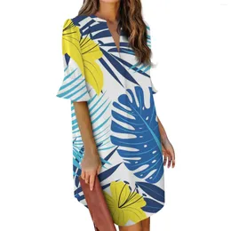 Lässige Kleider Frauen Blumenkleid Hawaii-Stil V-Ausschnitt Mini Kurzarm Lose übergroße Strand Resort Wear Sommer Vestido