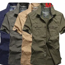 m-6xlplus size Men's Shirt Summer Short Sleeve Cargo Shirts nya skjortor andningsbara coola 100% Cott Camisa Social Masculina F0XW#