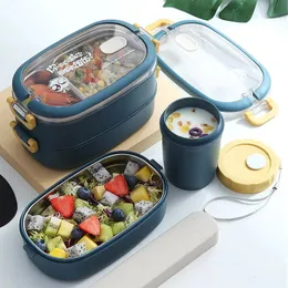Multicamadas bento caixa estilo japonês portátil ao ar livre 304 almoço térmico de aço inoxidável para crianças com compartimento alimentos boxs 240320