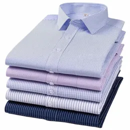 Verão Novos Homens Manga Curta Camisa Listrada Branco / Azul / Roxo Fi Busin Trabalho Social Formal Dr Tops h0Gf #