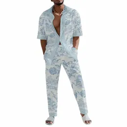 2023 Fi 3D Imprimir Two Piece Set Homens Verão Manga Curta Lapela Camisas Top e Calças Terno Casual Streetwear Mens Outfit r1ds #