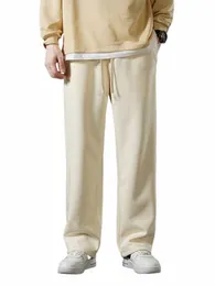 Spring Autumn Men Sweatpants Korean FI Sportswear Drawstring Wide Leg Straight Track Pants Cott Casual Loose Trousers W44C#
