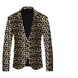 Manlig leopardtryck kostym blazer fest bröllopsfestival stilfull man blazers scen kostymer sångare slim fit jacka w5y4#