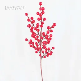 PCS مصطنعة لـ 5 Red Berry Christmas Foam Fruit Fruit Phoit Plants Home Decoration Accessories Floral Wreath