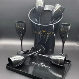Bar Tools Black Mystery Plastic Bucket Glass flutes Party Cooler Sets Bar Set Accessory252R