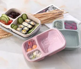 Lunch Box 3 Grid Wheat Straw Bento BagsRadeble Transparent Lid Food Container för arbete Travel Portable Student Lunch Boxes Innehåller7503075