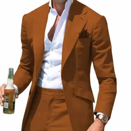 Peak Collar Men Suits Slim Fit hacked Green Mens Suit Blazers Jackor Pants 2 Piece Formal Causal Busin Wedding Groom Wear E6J3#