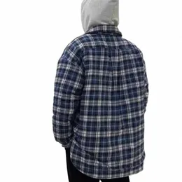 hip Hop Far Cott Plaid Shirt Jacket Butt High Street Loose Pocket Embroidered Jacket j7lg#