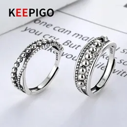 حلقات الكتلة Keepigo Real S925 Sterling Silver Retro Lovery Design for Women Man Girl Girl Gift Remplable RA089