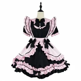 Japanische Anime Katze Mädchen Maid Cosplay Kostüme Frauen Süße Rosa Lolita Bogen Knoten Party Waitr Halen Nette Spitze Princ Dr H3Mx #