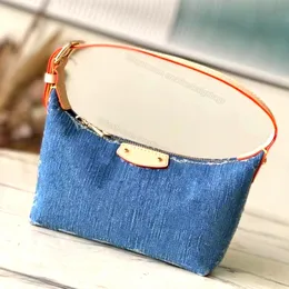 Mirror Quality Denim Mini Moon Shoulder Bags Hobo Armpit Pea Crescent Horns Designer Handväska liten axelväska klassisk duk 20 cm med originallåda L381