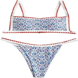 Zaful Women's Bohemian Swimsuit Strappy Tie Side Bikini Set Triangle Cheeky StringBrazilian水着