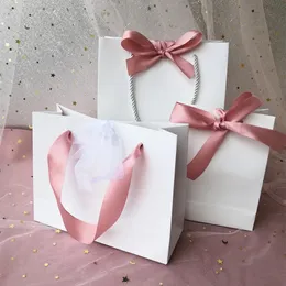 10pcs Gift Bag Present Paper Bag With Ribbon Wedding Pack Box Favors Birthday Party Bags /Pajamas Clothes Wig Packaging 240322