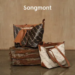 Songmont Mountain under Pine Half Day Leisure National Style Old Flower Series Medium Valley Tote PAG Pendling axelväska 240328