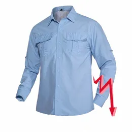 magcomsen Men's Lg Sleeve Shirt with 2 Pockets Sun Protecti Quick-drying Shirts for Hiking Fishing Working D5A1#