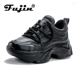 Sapatos casuais fujin 6cm moda senhoras chunky tênis confortável couro genuíno feminino outono grosso sola primavera vulcanizar plataforma cunha