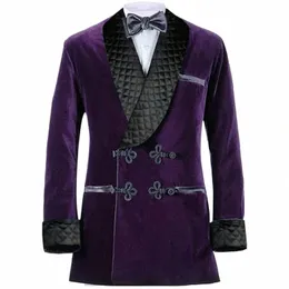 Purple Veet Men Men Chall Shawl Lapel LG Blazer z podwójnym piersiowym kolacją Party Wedding Tuxedo Najnowsze wzory płaszcz M9U0#