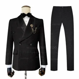 Mäns formella kostymer regelbundet fit blazer byxor 2 st födelsedag prom fi jacquard tuxedos bröllop fest groomsman lyxkläder 67p3#