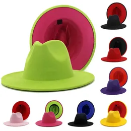 ترقيع Twocolor Felt Hat Women Men Wide Brim Wool Jazz Fedora Hats Panama Trilby Cap Trend Gambler Wholesale 240326