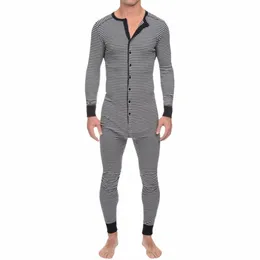 Roupa íntima masculina Pijama Skinny Listrado Macacão Lg Manga O Pescoço Butts Romper Pijamas Geral Atacado Onesies - Conjunto de Pijama L3ea #