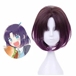 Parrucca cosplay anime Maid Elma mista viola corta parte centrale capelli sintetici resistenti al calore Joi Elma x34m #