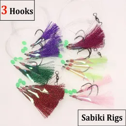 6 أكياس 3 خطافات 3/0 - 8/0 خطاطين قوية كبيرة الحجم الملاهي من الجلد Sabiki Snatcher Snatcher Cod Fishing Lures Red Yellow Bule 240315