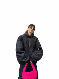 Grailz Project tagliato con cerniera rotta High Street stile coreano con cappuccio silhouette volante giacca in cotone Bomber casual allentato f2Kv #