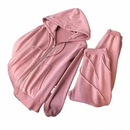 Houzhou insieme a due pezzi per le donne pantaloni della tuta rosa pantaloni felpe oversize outfit tuta casual streetwear cerniera sportiva T7RD #