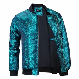 Hi-Tie Jacquard Paisley Mens Jacket dragkedja Lätt bombare sportkläder streetwear windbreaker golf baseball uniform tyg p0bk#