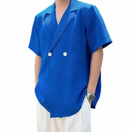 Man Temperament Przystojny Fi swobodne koszule koreańskie luźne męskie ubranie w kolorze luzu w kolorze wiosenne letnie topy premium l9pa##
