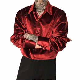 HG KG Style Nowy modny błyszczący LG-Sleeve Gold Veet koszulki unisex fi Temperament Koszulki Kurtki dla par o9zl#