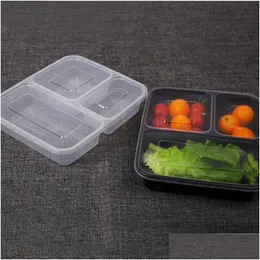 Engångsgäst Mikrovågsugn Food Storage Safe 3 avdelningar Måltidsförberedelser med läpp Lunch Box Kids Container Tabellery Drop Deliv OT1UM