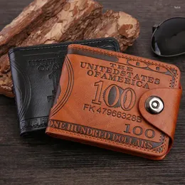 Wallets Black PU Leather Wallet For Men Vintage 100 USD Print Women Pocard Holder Large Capacity Coin Purse Bag