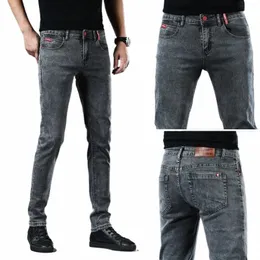 Four Seass Мужские эластичные джинсы скинни Fi Повседневные облегающие джинсовые брюки Мужские серые черные брюки Мужские джинсовые брюки с высокой талией 90Db #